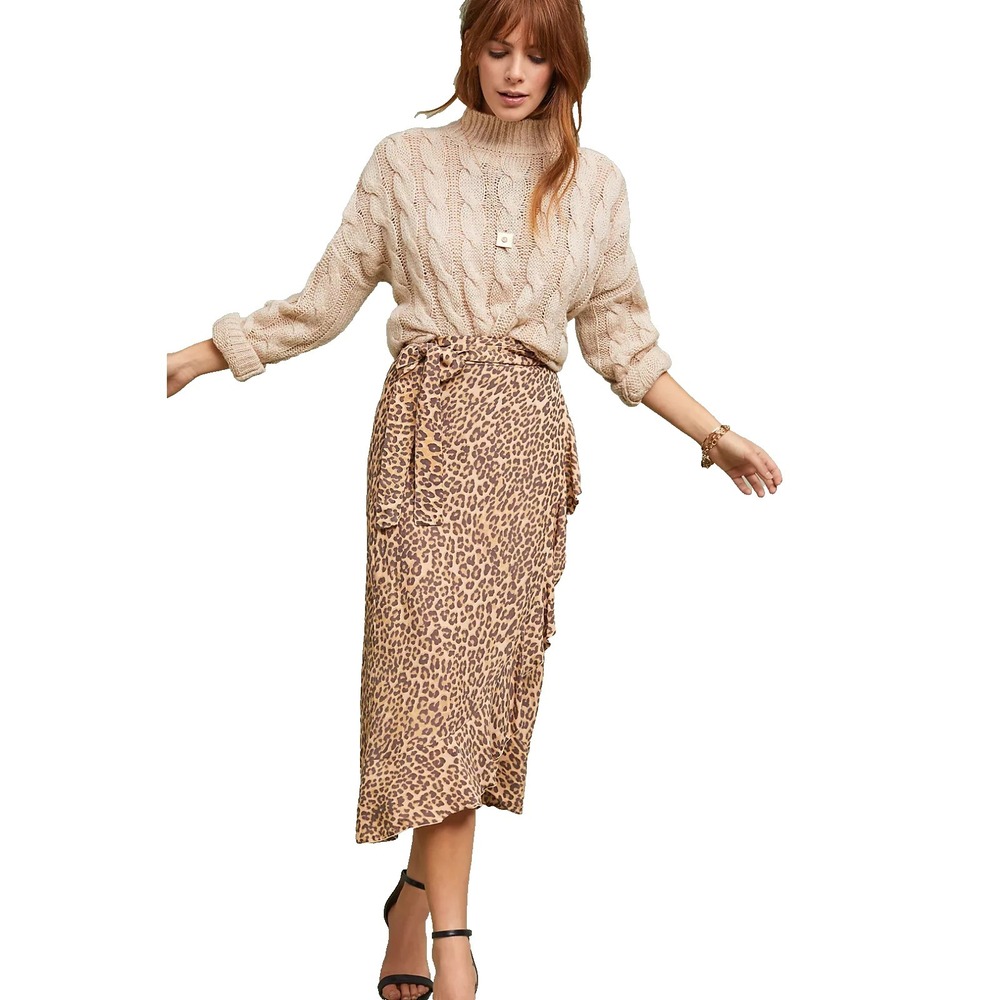 Faithfull The Brand Wrap Skirt Womens Small Leopard Print Tie Waist Midi MobWife